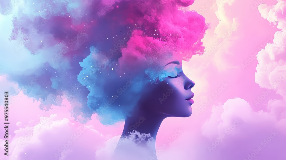 Surreal woman with colorful cloud hair Surreal woman with colorful cloud hair