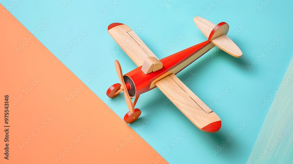 toy wooden retro airplane isolated on colorful background