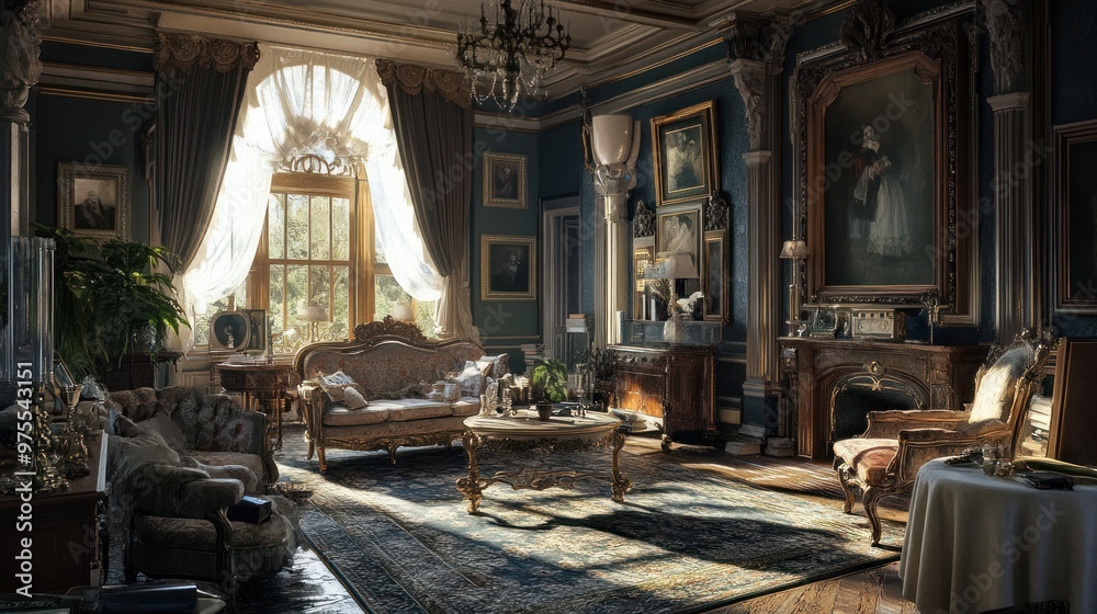 Sunlit Luxury Living Room in a Historic Mansion Sunlit Luxury Living Room in a Historic Mansion