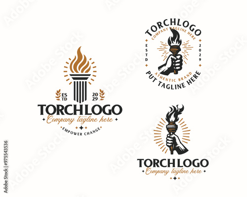Set bundle Burning Torch fire flame logo design for business company
