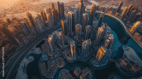 Dubai from above, highlighting the contrast between the city and the surrounding desert landscape