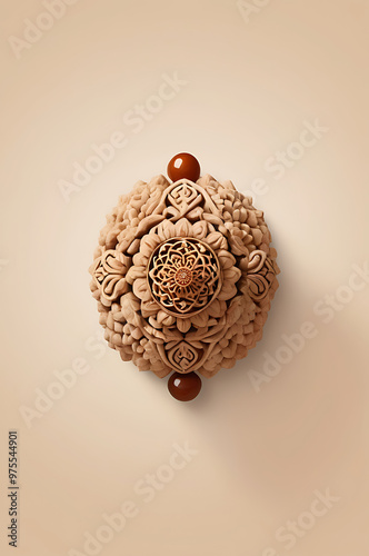 Illustration of a Vastu Feng Shui Rudraksha bead on a plain beige background photo