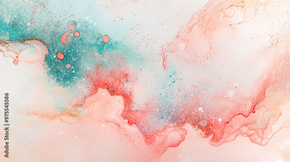 Obraz premium abstract background of water color splash, pastel pink red orange color, draw on rough paper