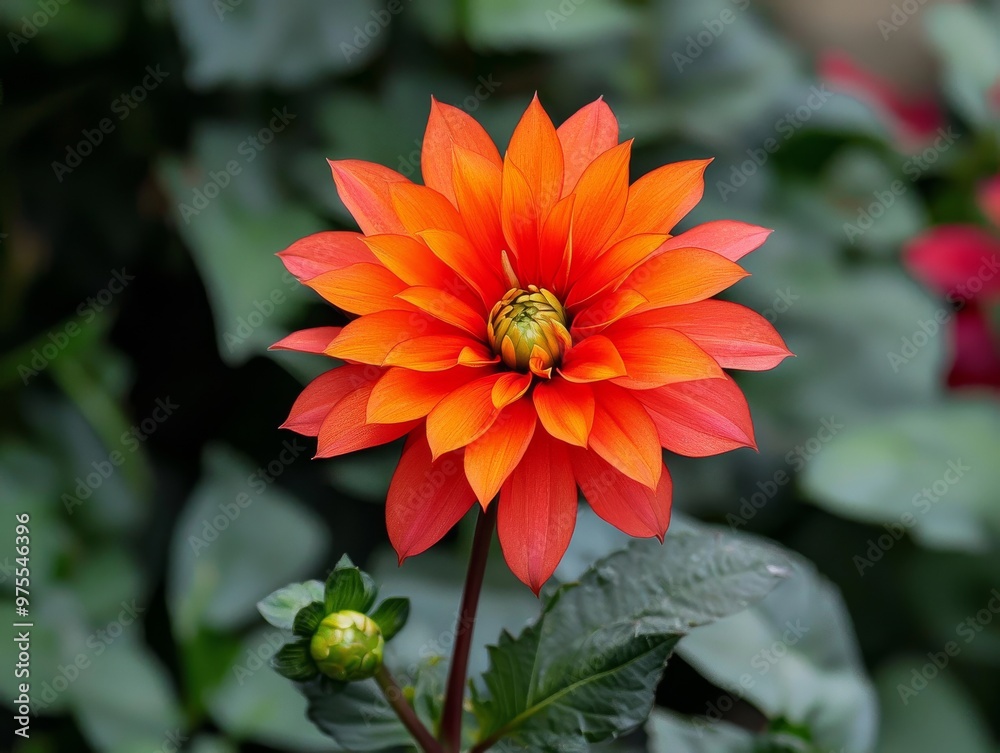 A Single Red Dahlia in Full Bloom, Close Up, Flower, Nature, Petal, Blooms A Single Red Dahlia in Full Bloom, Close Up, Flower, Nature, Petal, Blooms
