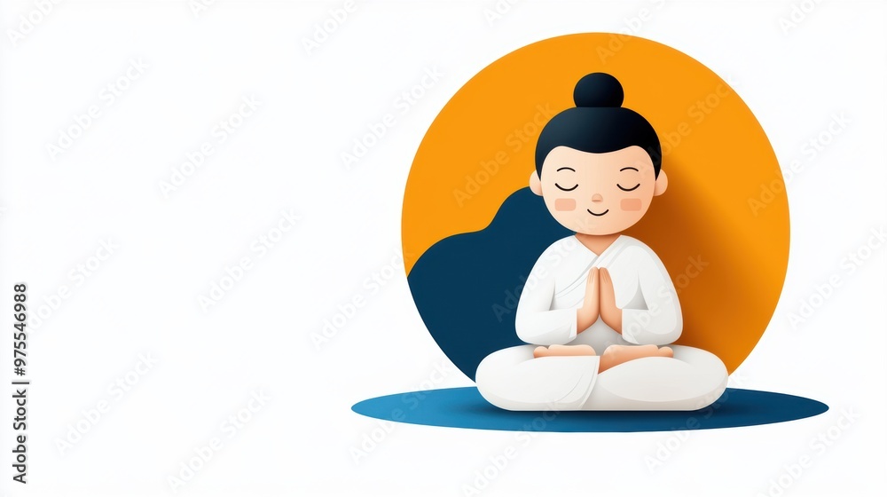 Illustration of a calm person meditating with a serene expression, symbolizing peace and mindfulness in a colorful background. Illustration of a calm person meditating with a serene expression, symbolizing peace and mindfulness in a colorful background.