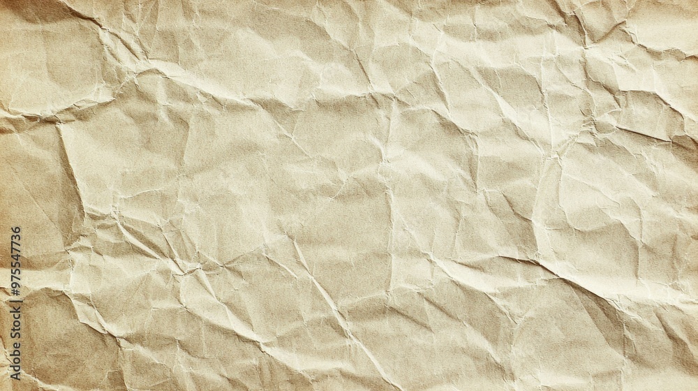 Obraz premium Crumpled Paper Texture - Close-up of a Creased Brown Paper Surface, texture, abstract, background