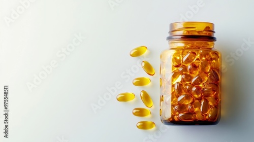 Vitamin pills in a bottle isolated against a white background. with copy space image. Place for adding text or design