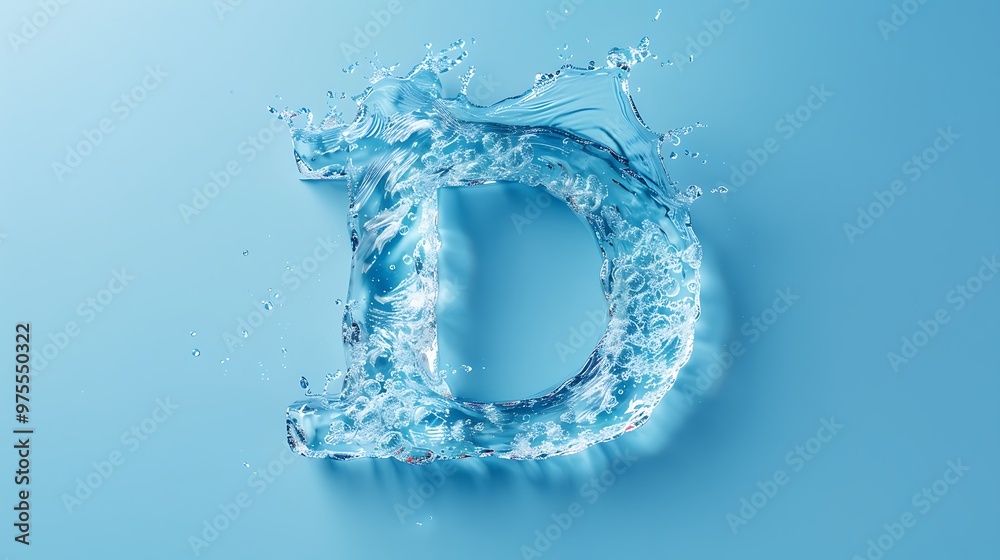Uppercase letter D made by water on blue background Uppercase letter D made by water on blue background