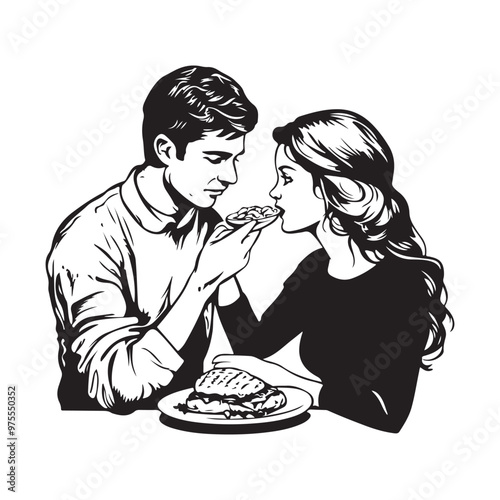 Couple eating food vector illustrations on white background