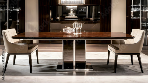 modern dining table with a smooth, understated border, blending seamlessly into the tabletop photo