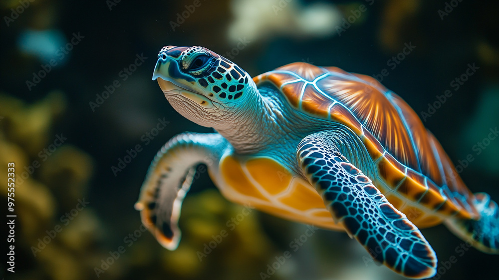 A vibrant sea turtle swimming gracefully in a coral reef on World Animal Day A vibrant sea turtle swimming gracefully in a coral reef on World Animal Day