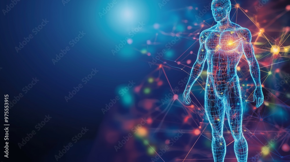 Microscopic virus floating cells transmission disease 3D illustration of human body health virus prevention. Generative AI Microscopic virus floating cells transmission disease 3D illustration of human body health virus prevention. Generative AI
