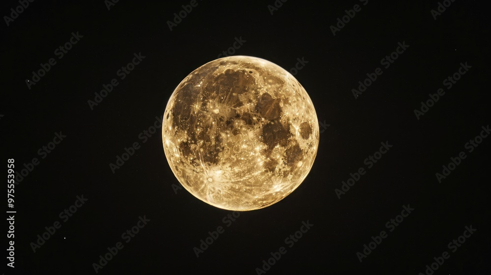 Fototapeta premium Full moon rising without stars on dark sky background