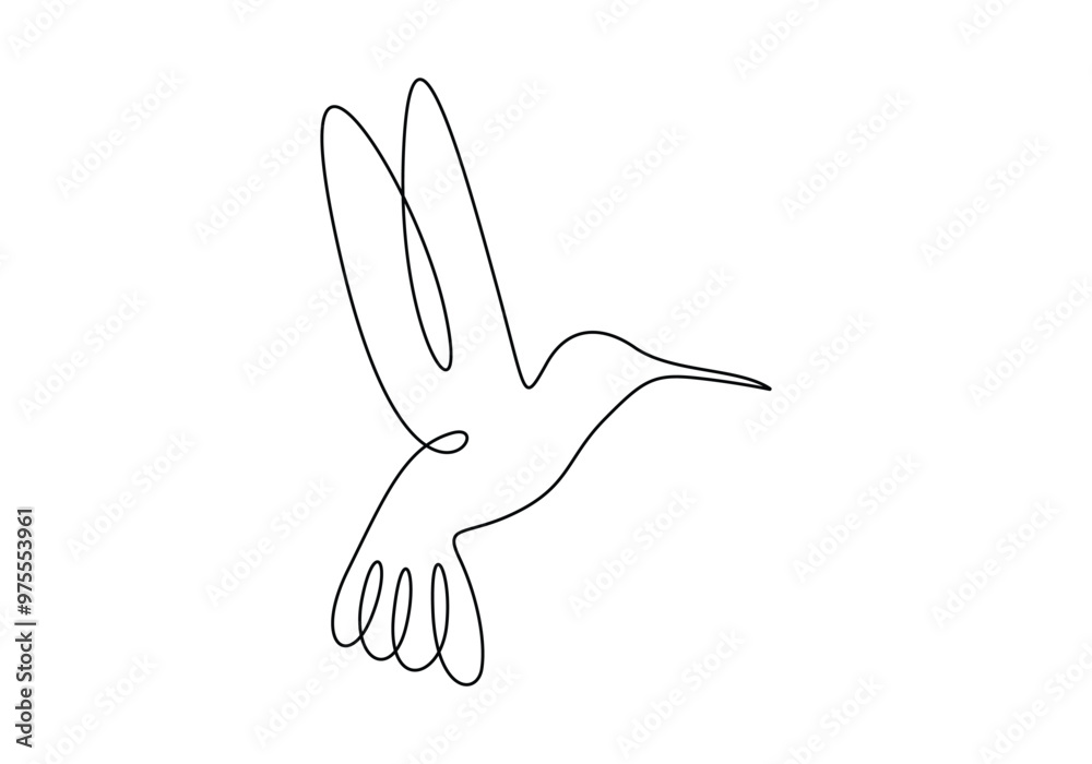 Hummingbird in one continuous line drawing. Isolated on white background vector illustration Hummingbird in one continuous line drawing. Isolated on white background vector illustration