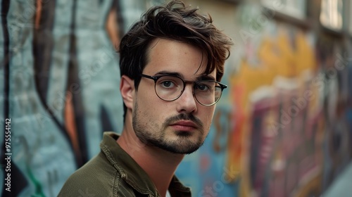 Young man with glasses in