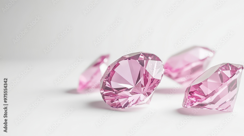 Pink gemstones elegantly displayed on a white surface, gleaming with facets and brilliance. Pink gemstones elegantly displayed on a white surface, gleaming with facets and brilliance.