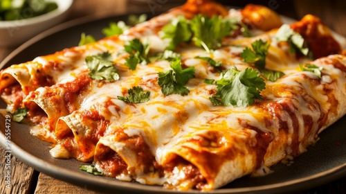 Wallpaper Mural Homemade Enchiladas with Red Sauce, Melted Cheese, and Cilantro Torontodigital.ca