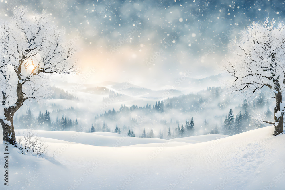 Fototapeta premium Winter landscape with snowy background.