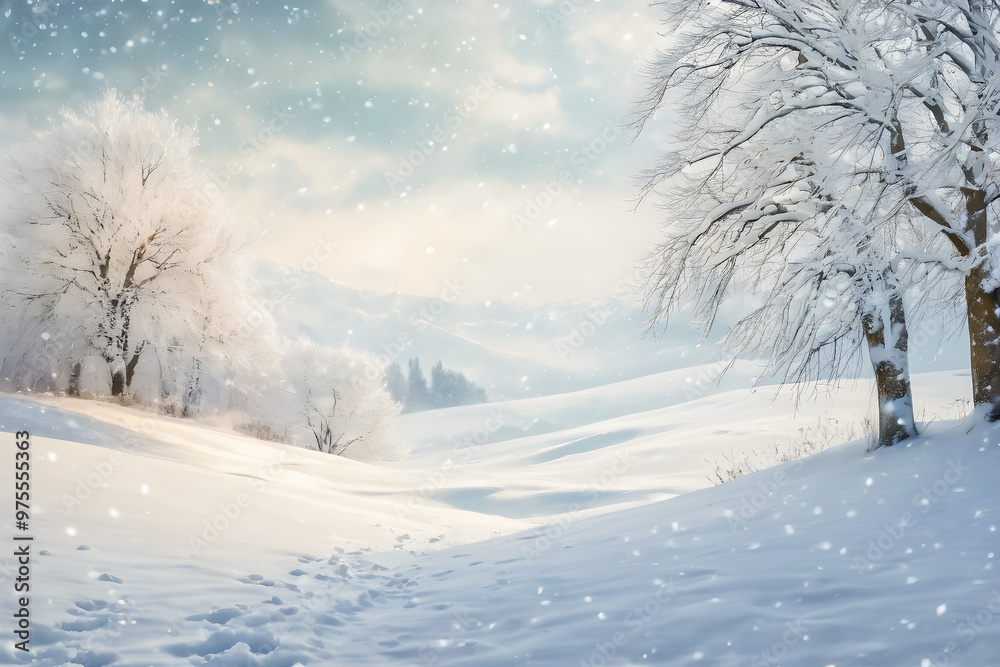 Obraz premium Winter landscape with snowy background.