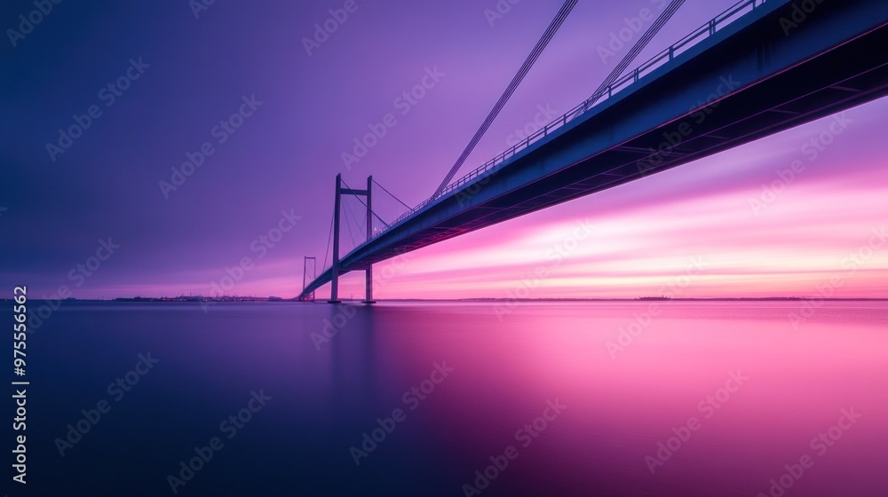 Obraz premium Bridge Under a Vibrant Pink Sky