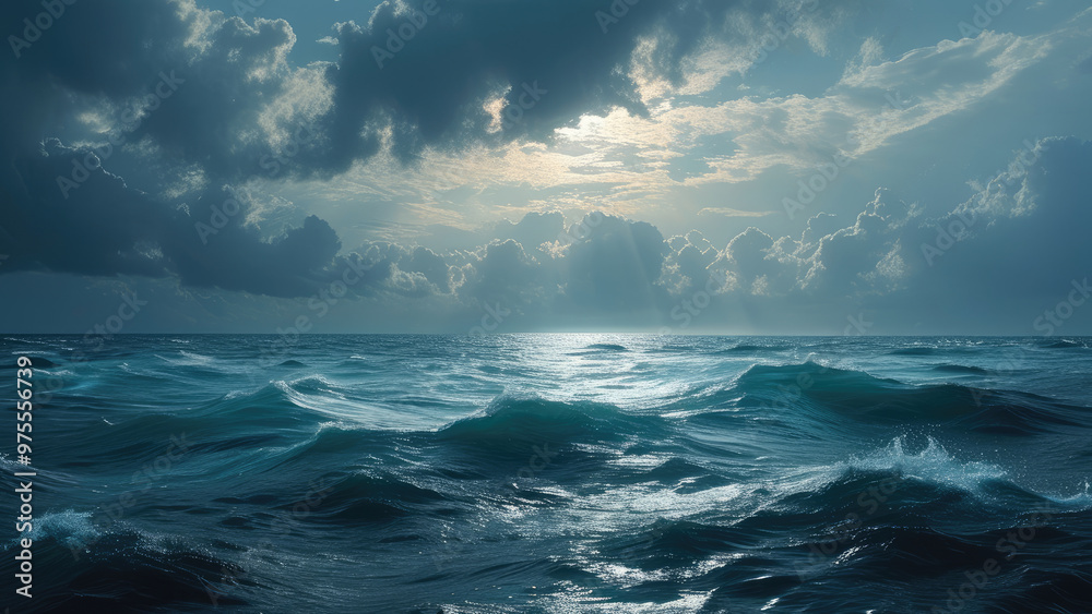 Fototapeta premium Vast Ocean and Dramatic Clouds: The Majestic Beauty of Nature