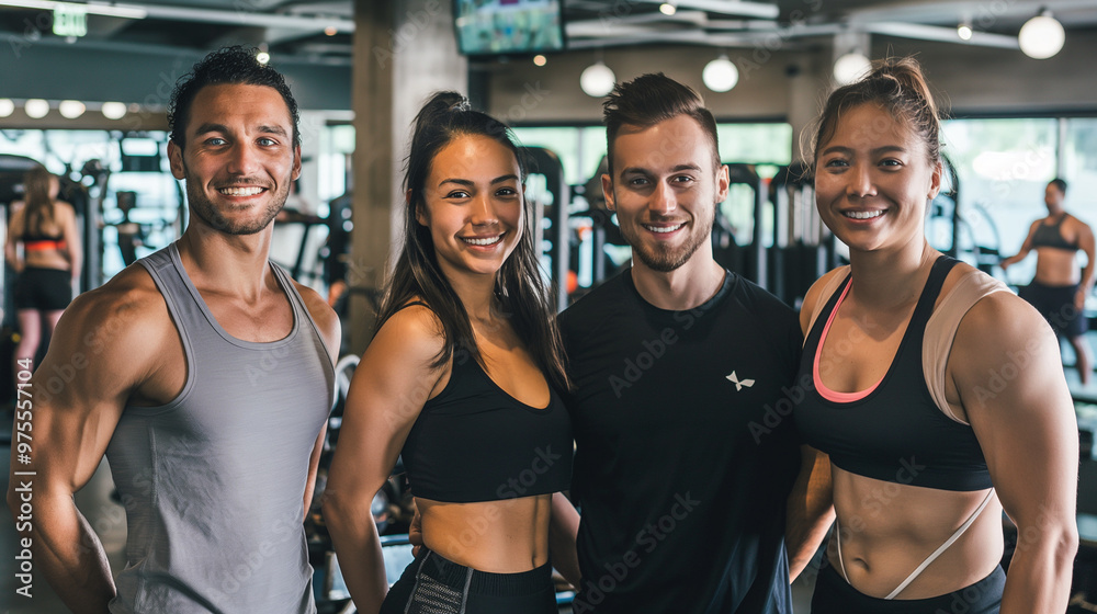 Diverse group of athletic fitness trainers together. Diverse group of athletic fitness trainers together.