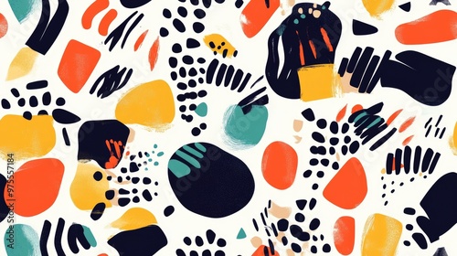 Abstract seamless pattern featuring diverse shapes suitable for fabric design and textile applications