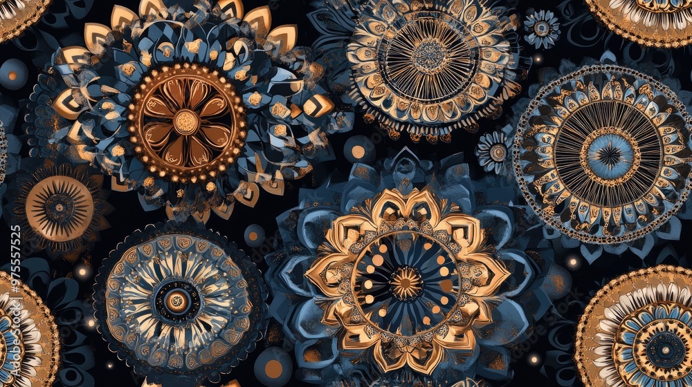Seamless pattern featuring abstract ornaments and mandalas Seamless pattern featuring abstract ornaments and mandalas