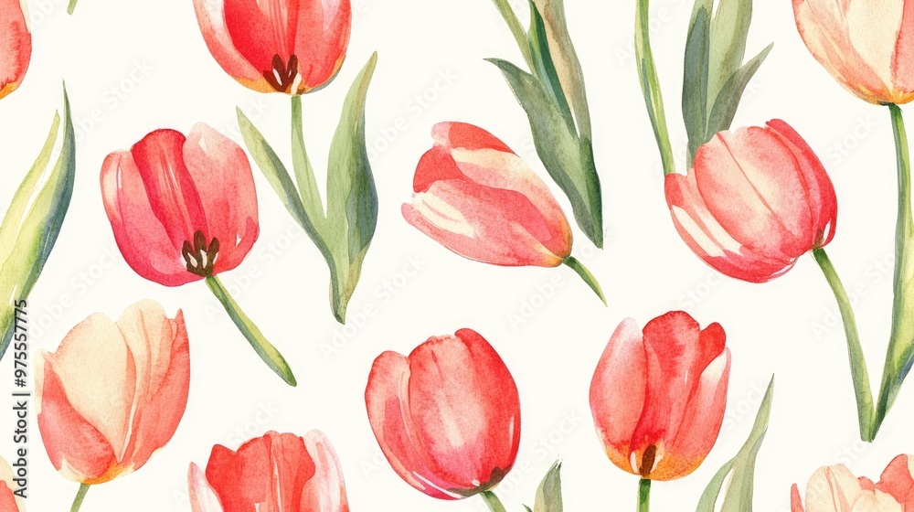 Obraz premium Seamless watercolor pattern featuring tulips