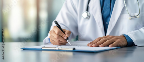 Wallpaper Mural Closeup of doctor writing prescription, precise healthcare documentation Torontodigital.ca