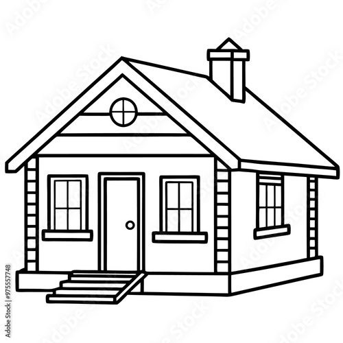 wooden house outline coloring book page line art drawing