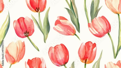 Seamless watercolor pattern featuring tulips