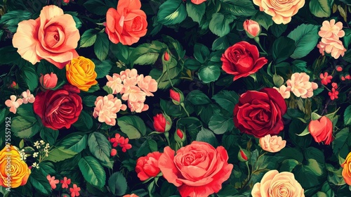 Vibrant roses and blossoms against a natural backdrop