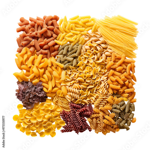 Various Types Of Pasta Arranged In A Colorful Square On A Transparent Background photo