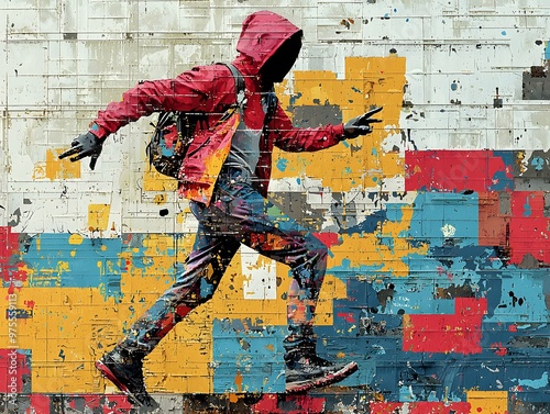 Graffiti-inspired patterns cover a 3D human figure, creating a striking street art effect. The realistic textures and transparent background enhance the modern urban style