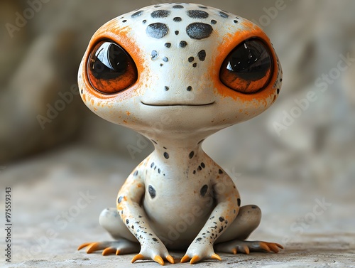 Playful alien character modeled as an art toy, with a realistic 3D rendering that showcases its cute and unique features. The transparent background enhances the figure s vibrant design photo