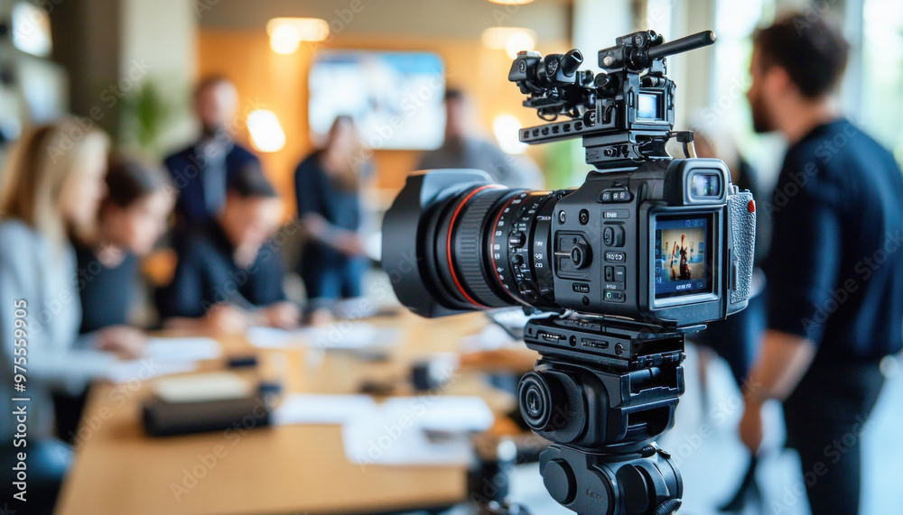 Professional digital cinema camera recording business meeting with creative team Professional digital cinema camera recording business meeting with creative team