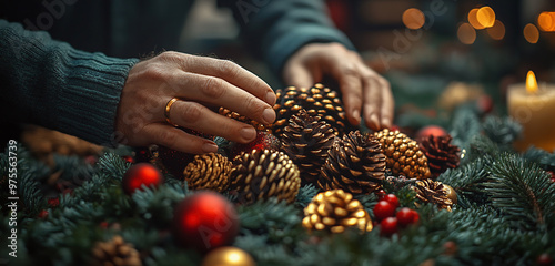 The process of creating handmade holiday ornaments. Christmas.