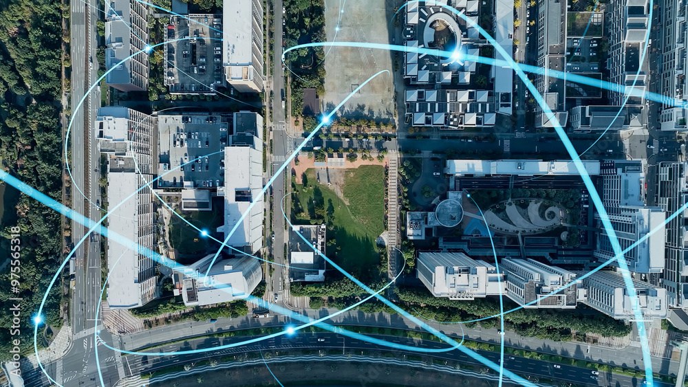 Obraz premium 都市とネットワーク 空撮