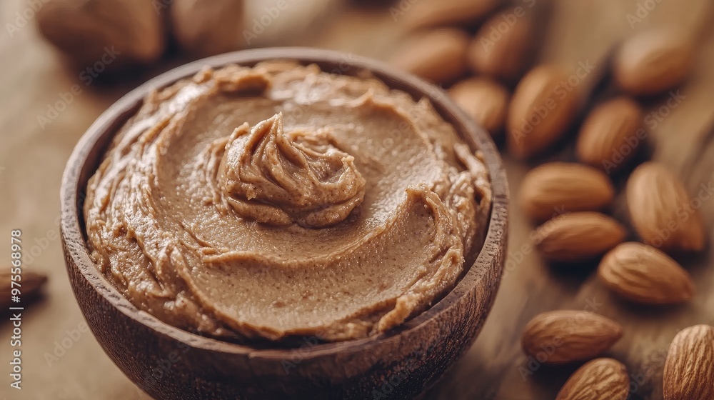 Unprocessed Natural Almond Butter with a Background Unprocessed Natural Almond Butter with a Background