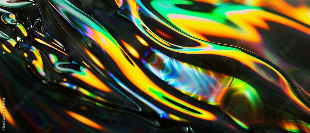 Close-Up of a Metallic Sea with Rainbow Iridescence and a Large Droplet Splashing Down, Creating Vivid Reflections and Intricate Fluid Dynamics Close-Up of a Metallic Sea with Rainbow Iridescence and a Large Droplet Splashing Down, Creating Vivid Reflections and Intricate Fluid Dynamics