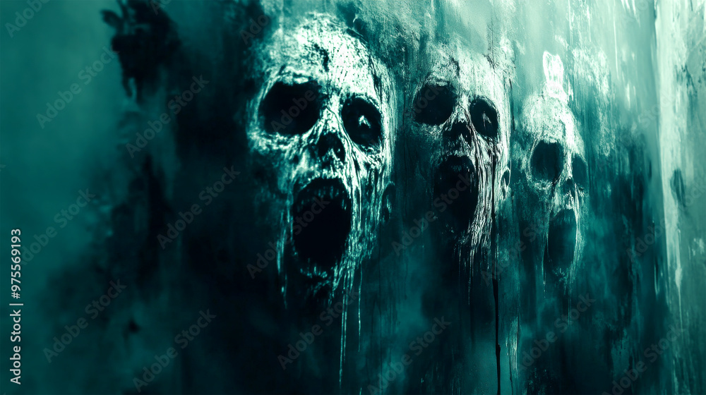 ghost faces on wall halloween day on background ghost faces on wall halloween day on background