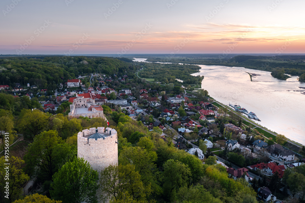 Summer skyline cityscape of Kazimierz Dolny, Lesser Poland (Małopolska). Wide panoramic view