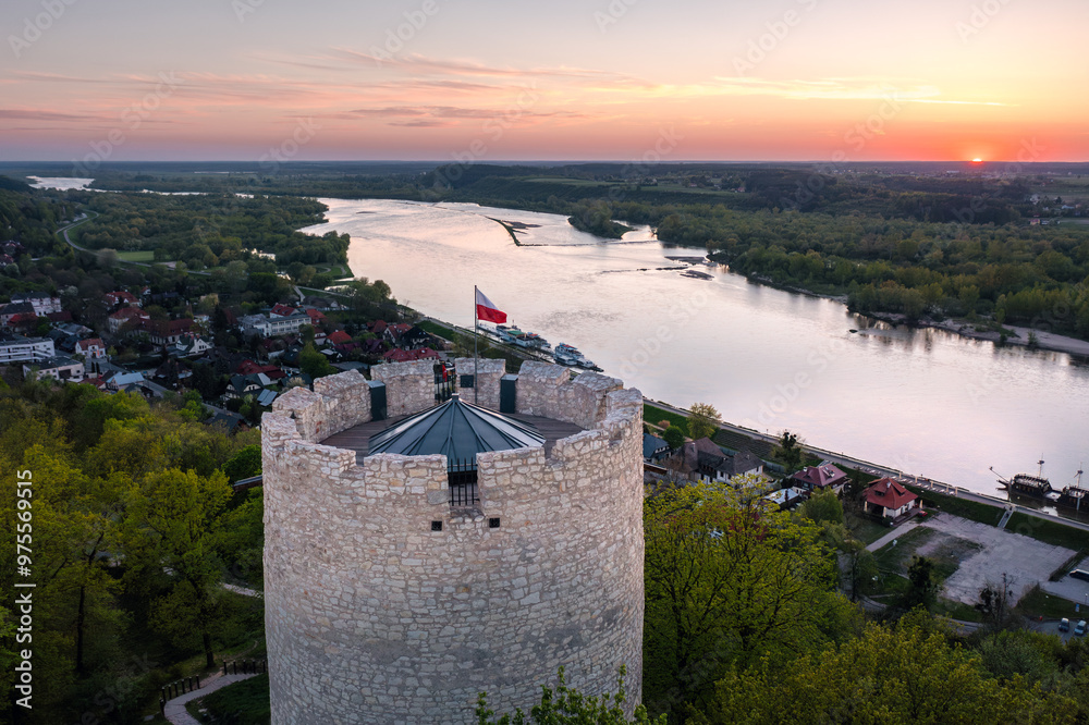 Summer skyline cityscape of Kazimierz Dolny, Lesser Poland (Małopolska). Wide panoramic view