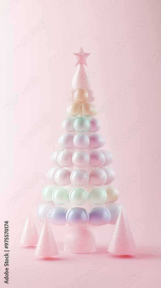 A festive pyramid shape reminiscent of a Christmas tree on a soft pink background. A festive pyramid shape reminiscent of a Christmas tree on a soft pink background.