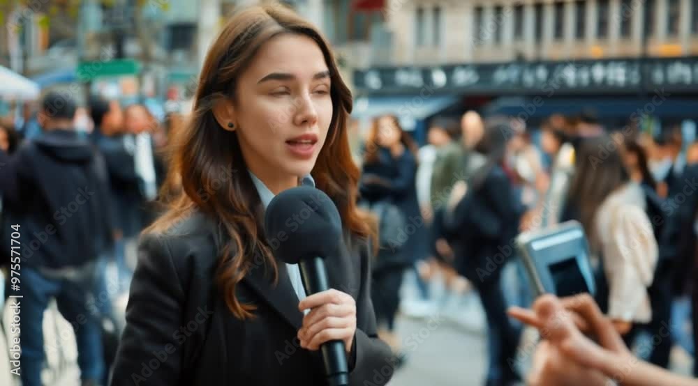 Scene of a woman journalist in action, Camera slow motion with different angles Scene of a woman journalist in action, Camera slow motion with different angles
