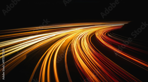 Dynamic long exposure of traffic at night colorful streaks of car lights on a busy, speed and motion transport lines against a dark urban backdrop, modern transportation in vibrant hues on road