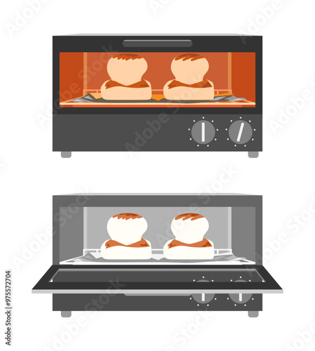 オーブントースターで餅を焼くイラスト セット