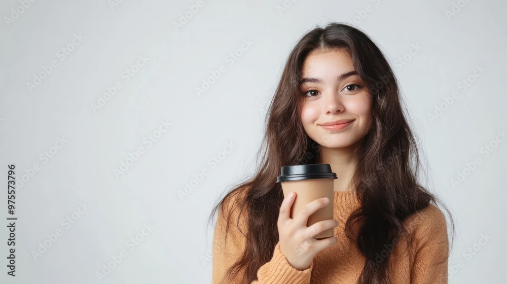 Smiling Woman Holding a Cup of Coffee Smiling Woman Holding a Cup of Coffee