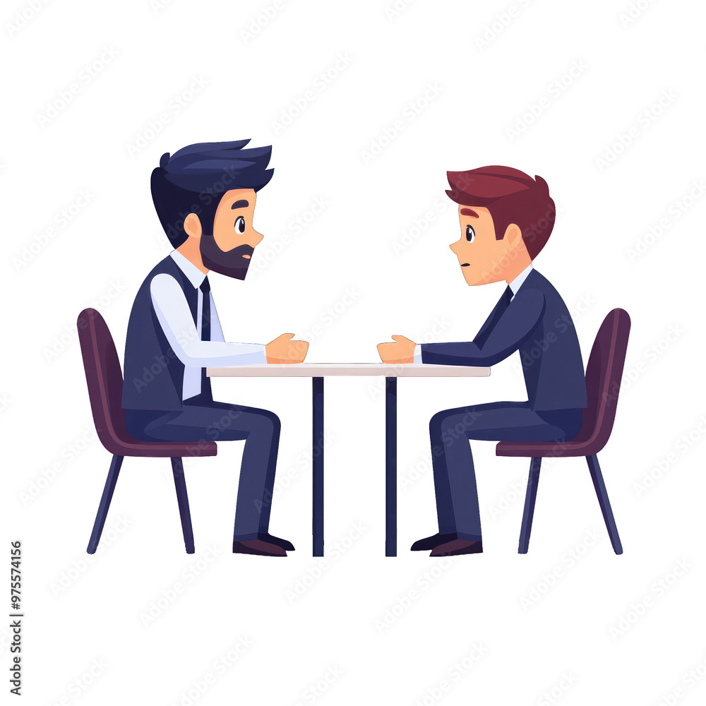 Two men engaged in a serious business conversation at a table, showcasing professionalism and collaboration. transparent background Two men engaged in a serious business conversation at a table, showcasing professionalism and collaboration. transparent background